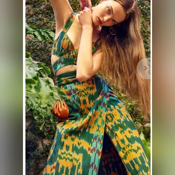 Ulla Johnson Navi Wrap Midi Skirt Green Orange Geometric Handloomed - Picture 3 of 16